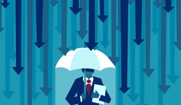 illustration businessman holding umbrella